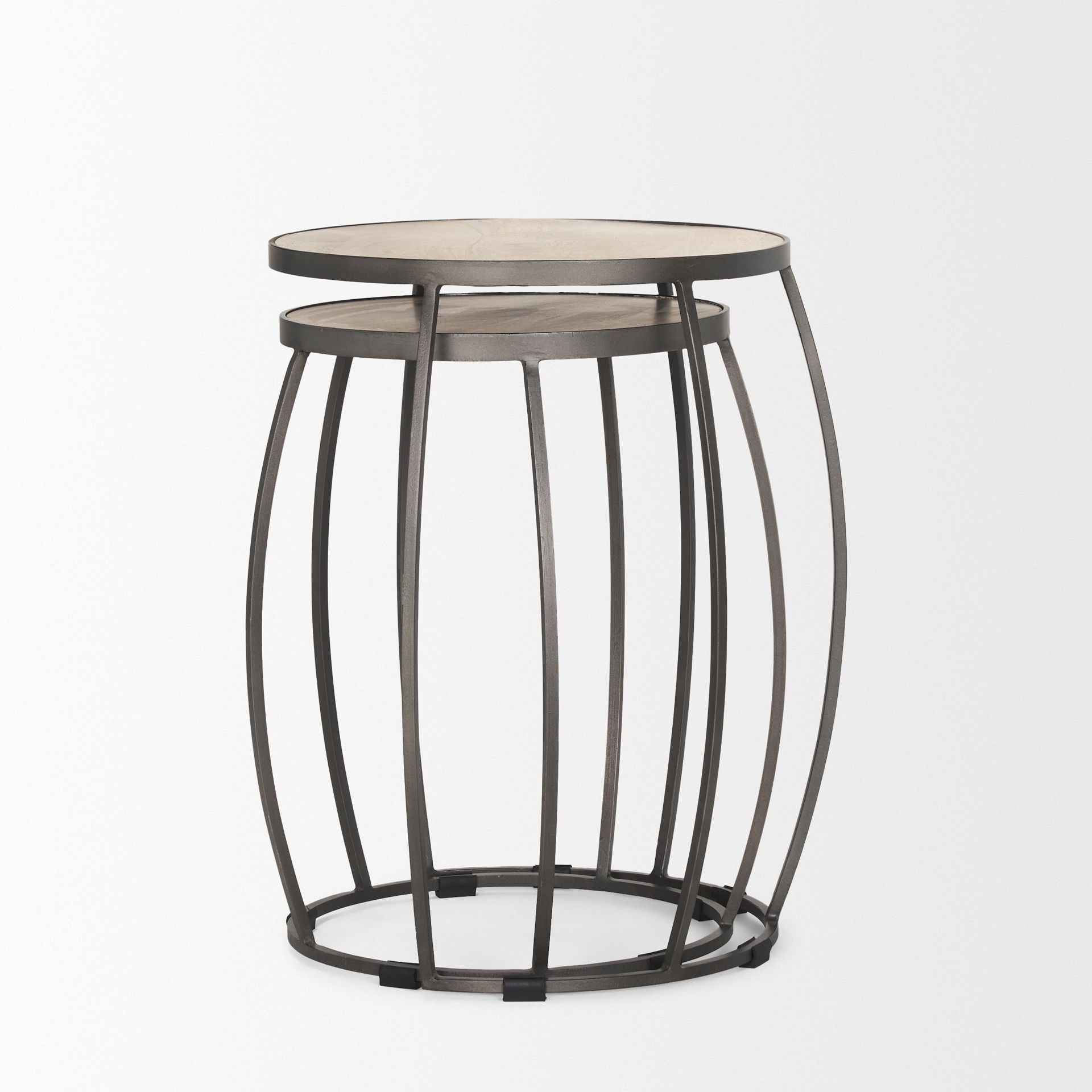 Clapp Round Light Brown with White Wash Wood and Silver Metal Nesting Accent Tables (Set of 2) large image 