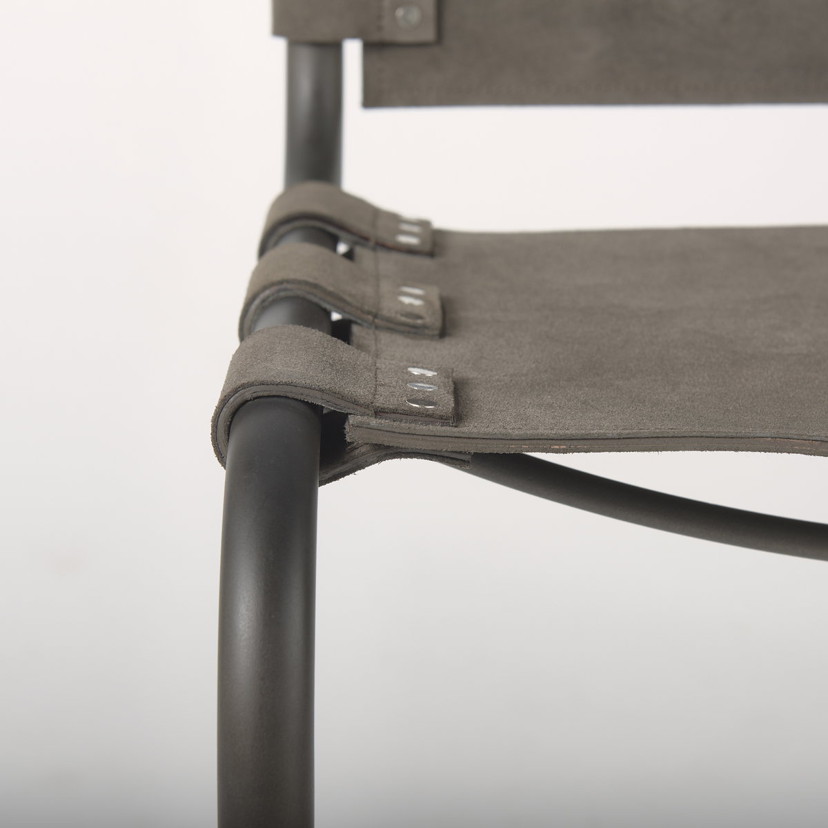 Berbick Open Back Dining Side Chair | Gray Suede with Iron, Dining Chair by Mercana, 20.5" length x 24" width x 33" height View 9