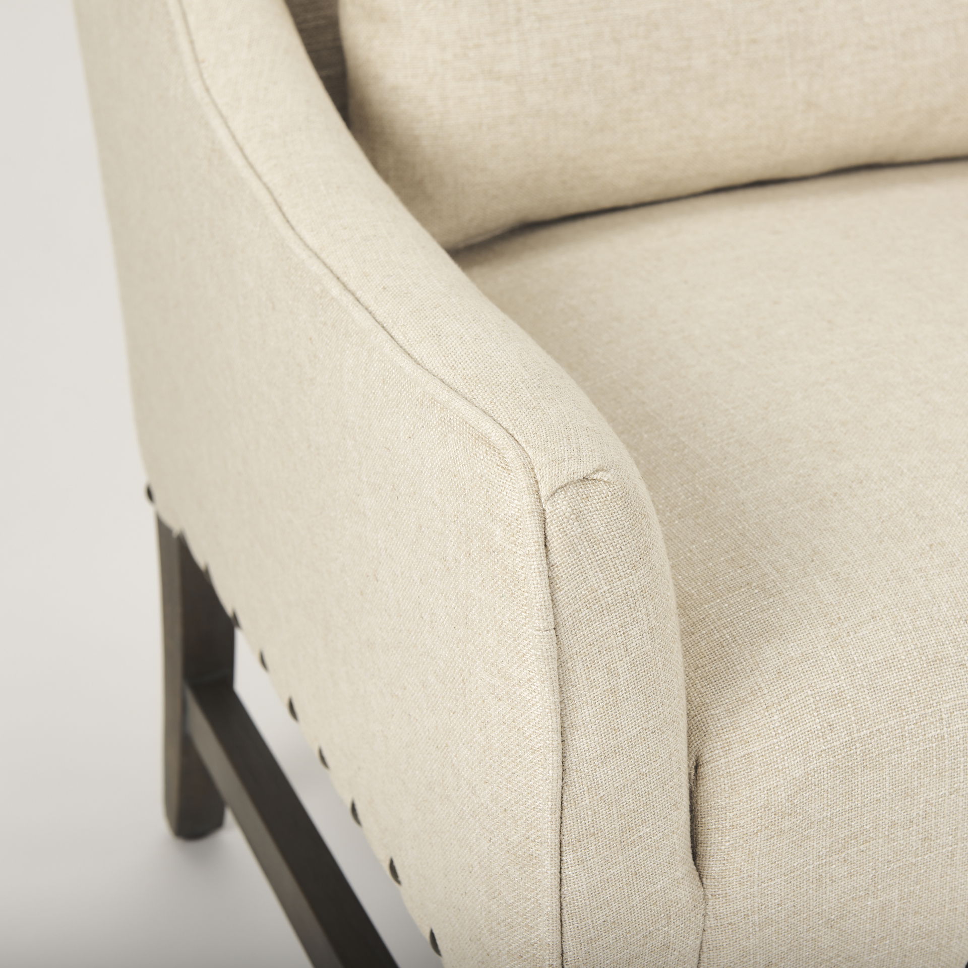 Kensington Cream Linen Fabric and Wood Accent Chair, by Mercana, 28.25" length x 29.5" width x 35.75" height View 11