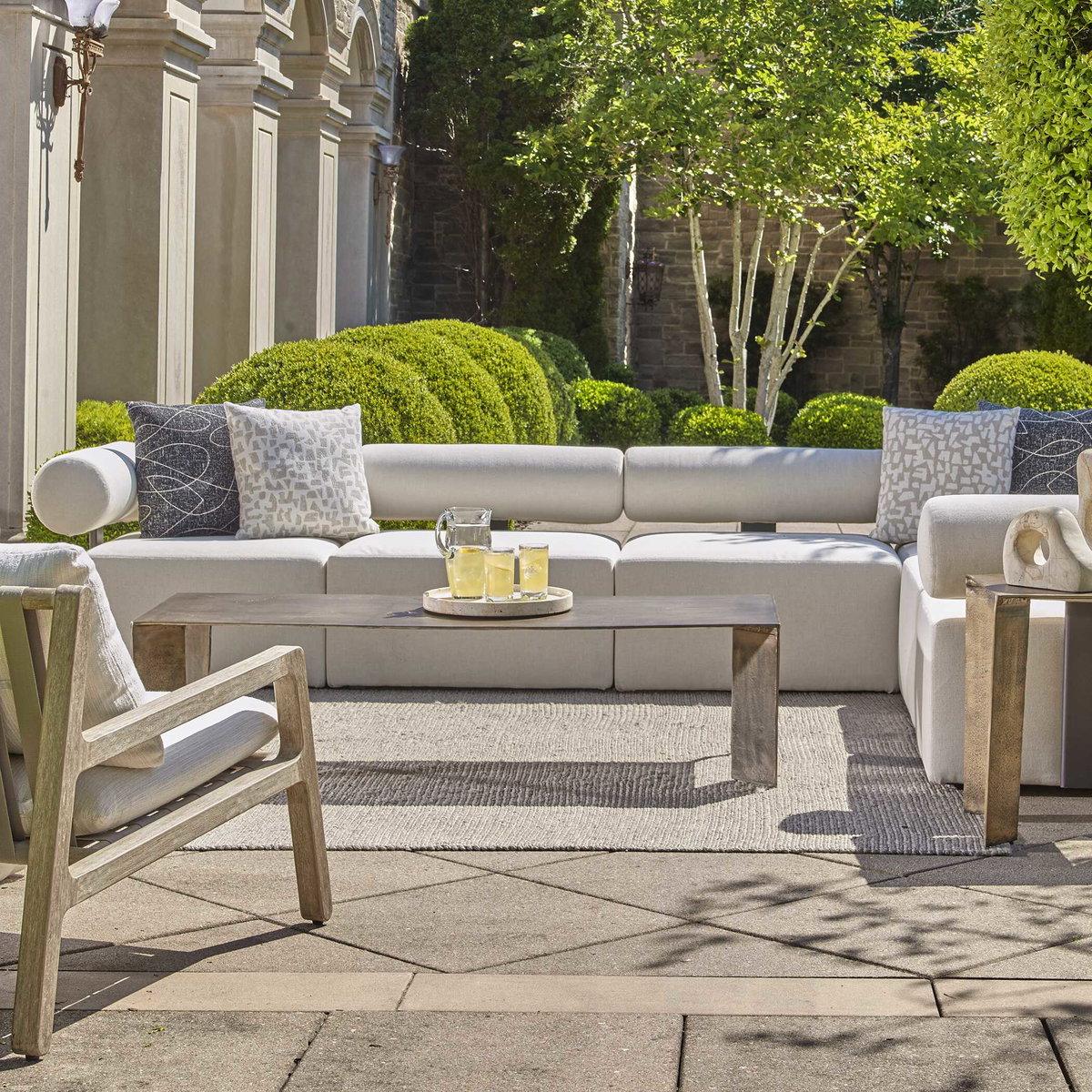 Reade Brass Outdoor Coffee Table, Outdoor Table by Uttermost, 5'3" width x 1'4" height x 2' depth View 2