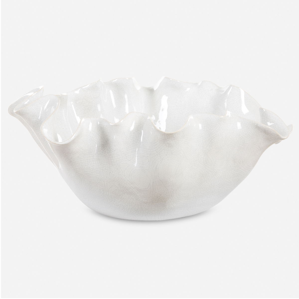 Ruffle White Bloom Bowl, Decorative Tray by Uttermost, 15.5" width x 7" height x 14" depth View 1