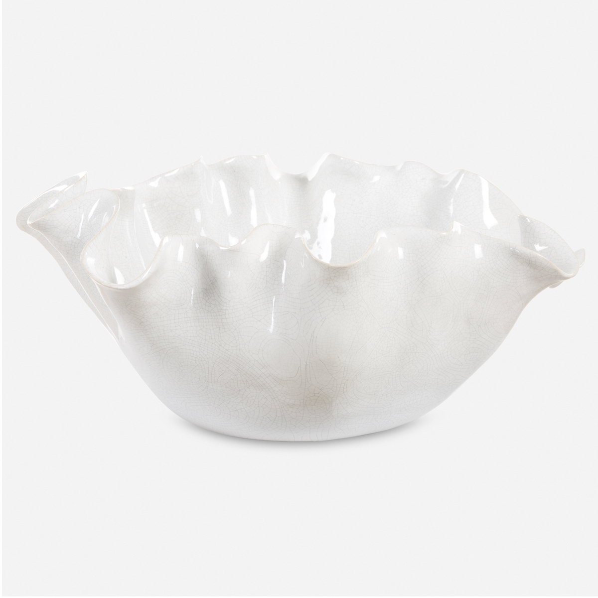 Ruffle White Bloom Bowl, Decorative Tray by Uttermost, 15.5" width x 7" height x 14" depth View 1