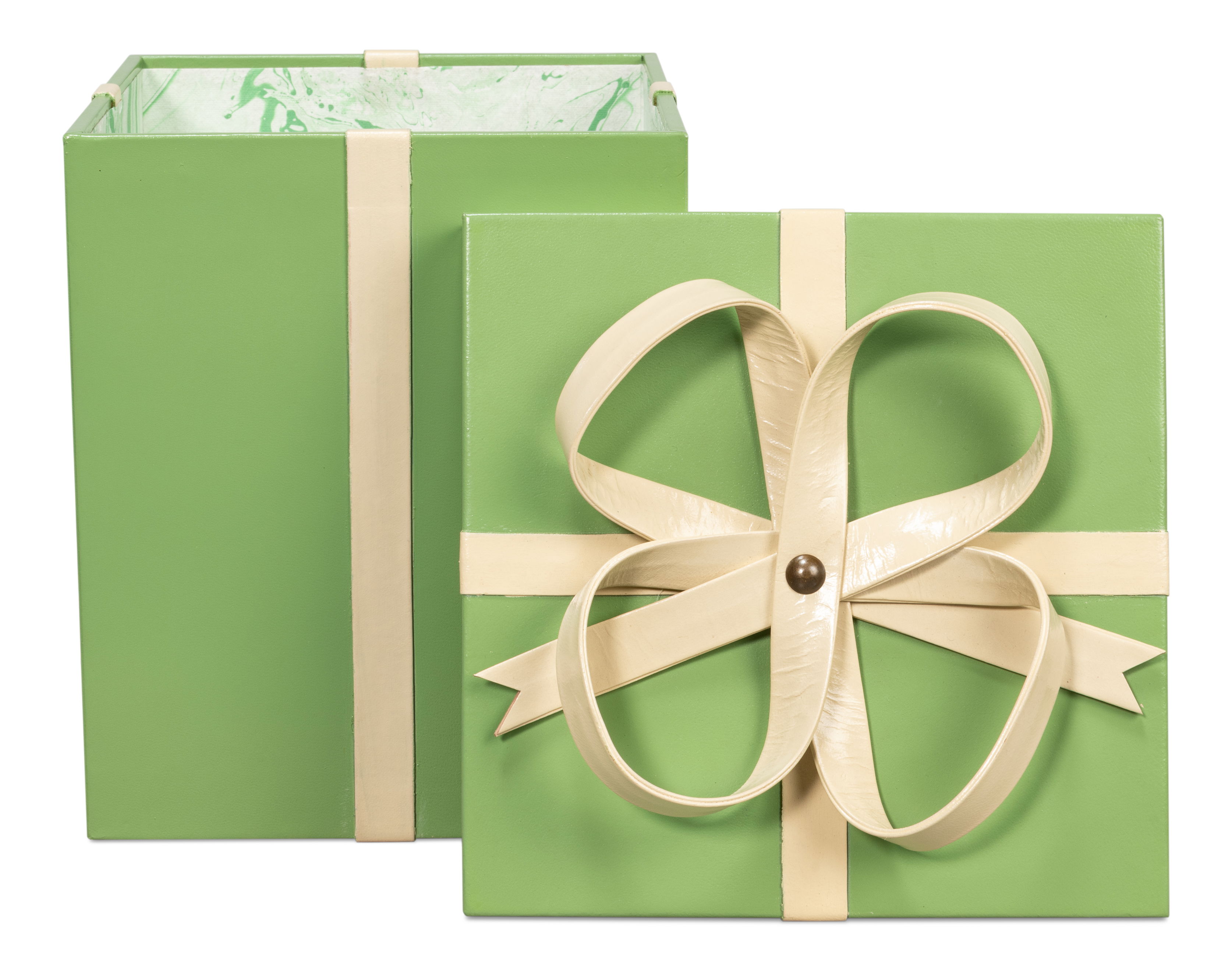Ferrell Leather Holiday Boxes,S/3,Green, Decor by Sarreid, 8" length x 8" width x 9" height View 3