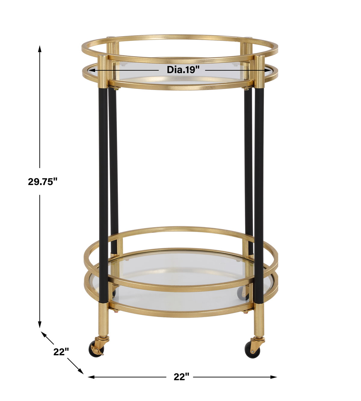 Dolly Round Bar Cart, Bar Carts & Cabinet by Uttermost, 22" width x 29.75" height x 22" depth View 3