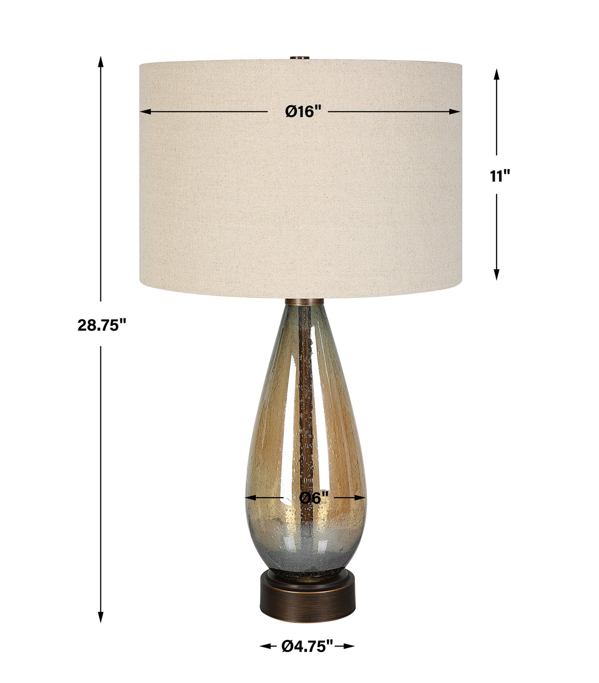 Baltic Teardrop Glass Table Lamp, by Uttermost, 16" width x 29" height x 16" depth View 3