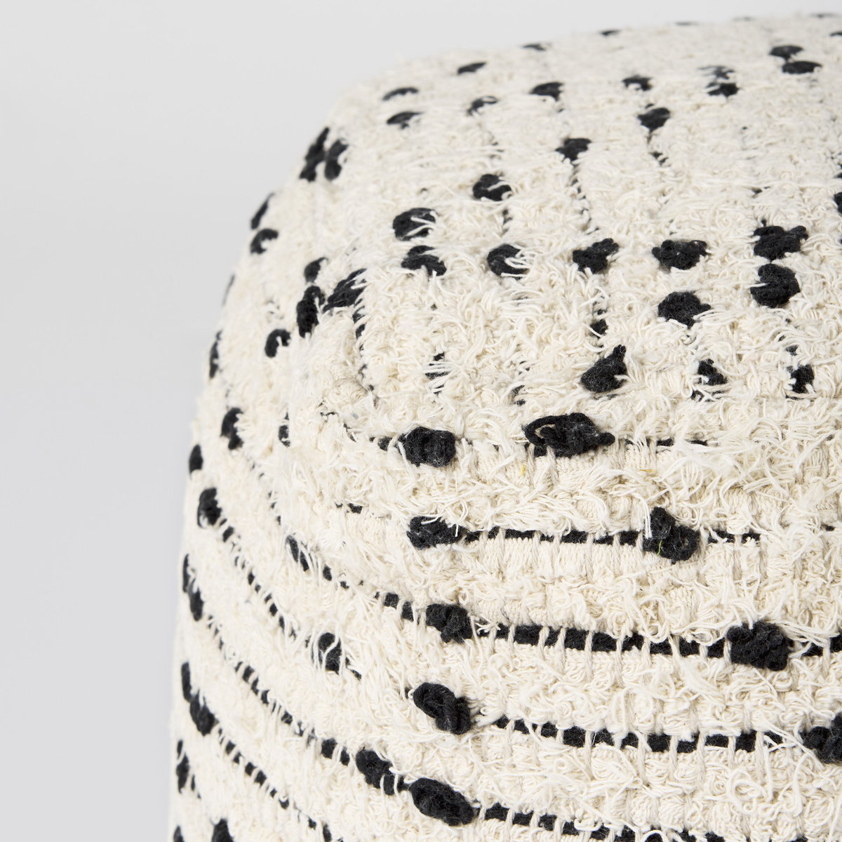 Aarohi  Cream/Black Cotton Patterned Pouf, Ottoman by Mercana, 16" length x 16" width x 16" height View 8