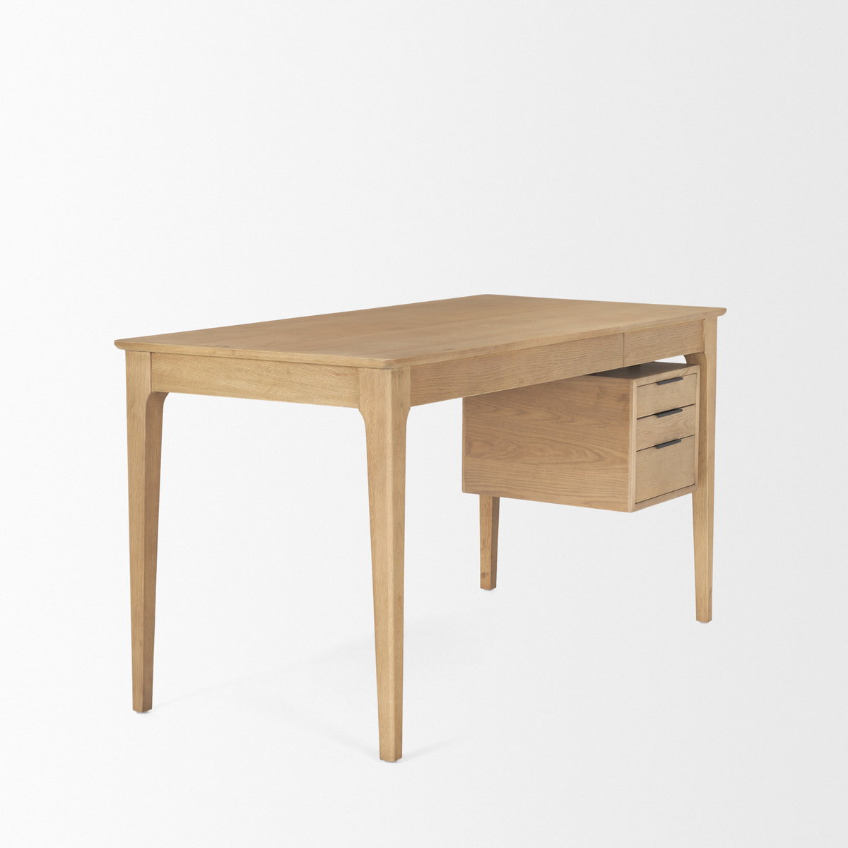 Tino Light Brown Oak Wood with 4 Drawers Desk, by Mercana, 55.12" length x 26.77" width x 29.92" height View 7