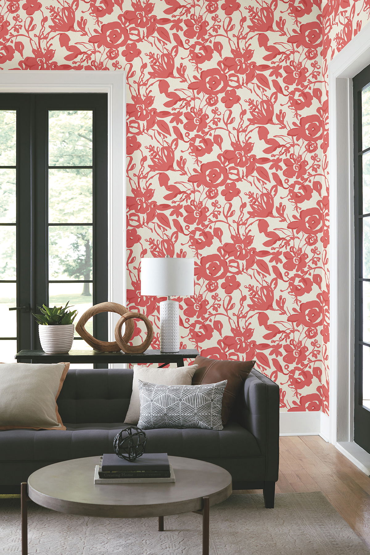 Brushstroke Floral Coral Wallpaper large image 