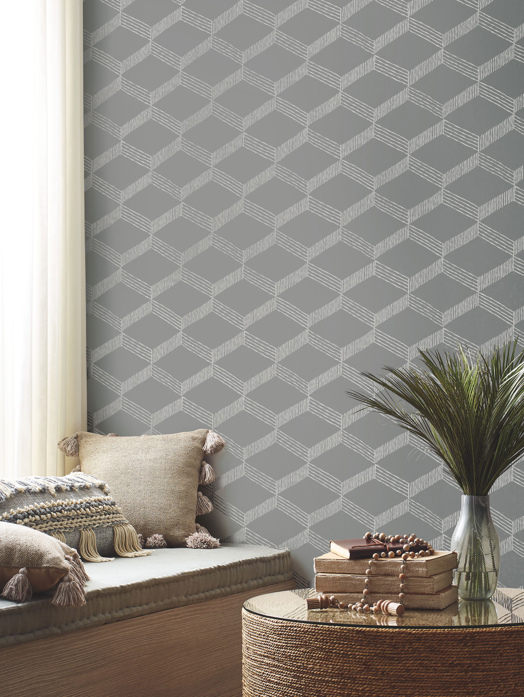 Palisades Paperweave Grey & White Wallpaper large image 