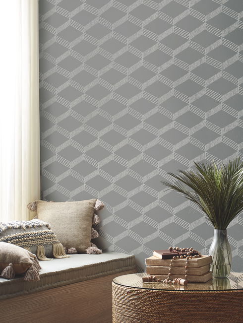 Palisades Paperweave Grey & White Wallpaper
