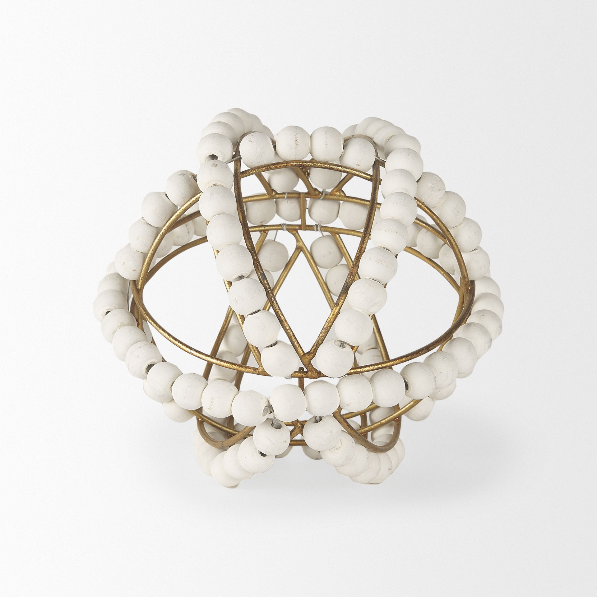 Espanlade I Small 9L x 9W White Wooden Beaded Orb, Decorative Object by Mercana, 8.66" length x 8.66" width x 8.86" height View 5