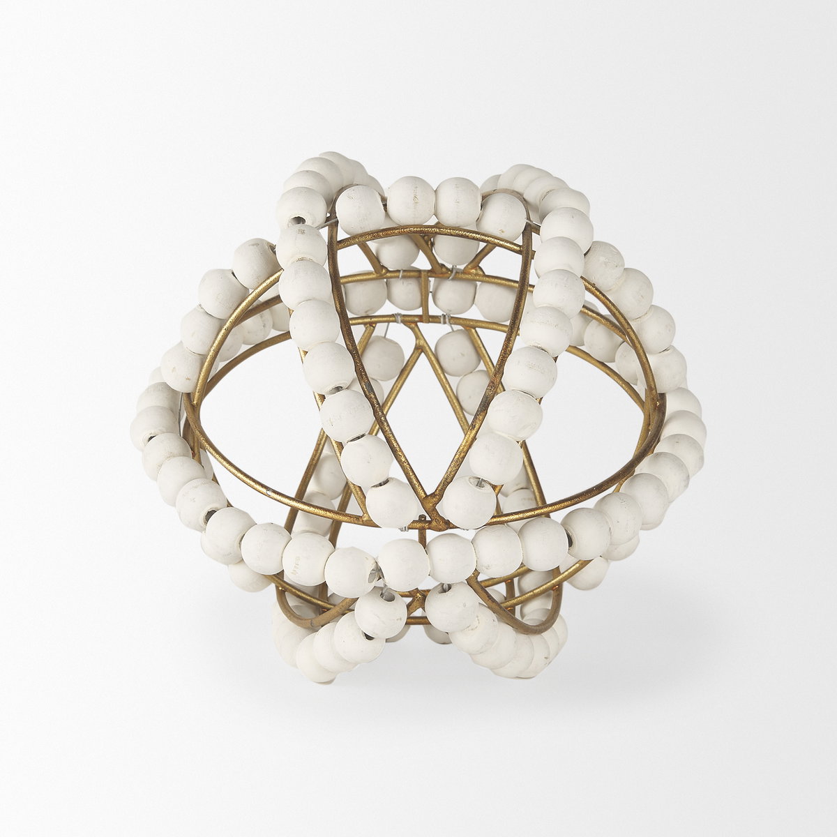 Espanlade I Small 9L x 9W White Wooden Beaded Orb, Decorative Object by Mercana, 8.66" length x 8.66" width x 8.86" height View 5