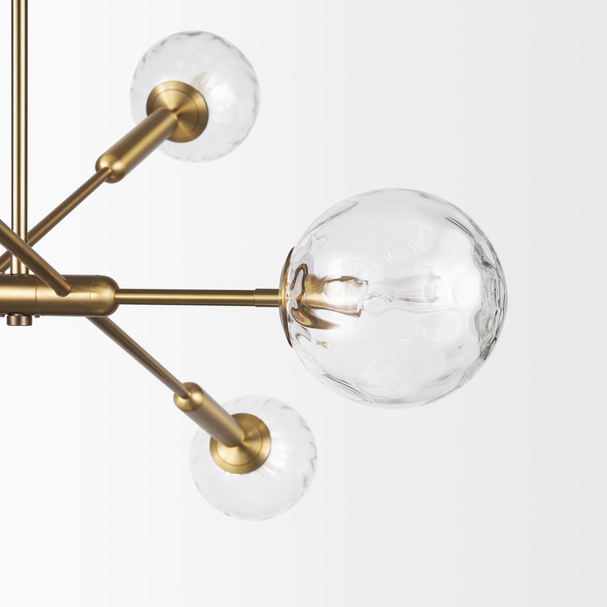 Britton Gold Metal with Clear Glass Globes 6-Light Chandelier, by Mercana, 47" length x 27" width x 33" height View 10