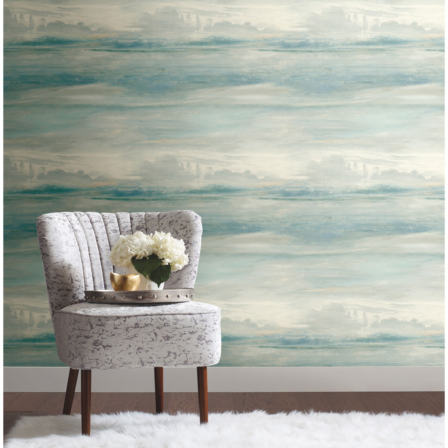 Soothing Mists Scenic Light Blue Wallpaper, by York Wall, 27' length x 2'3" width x 0.02" depth View 2