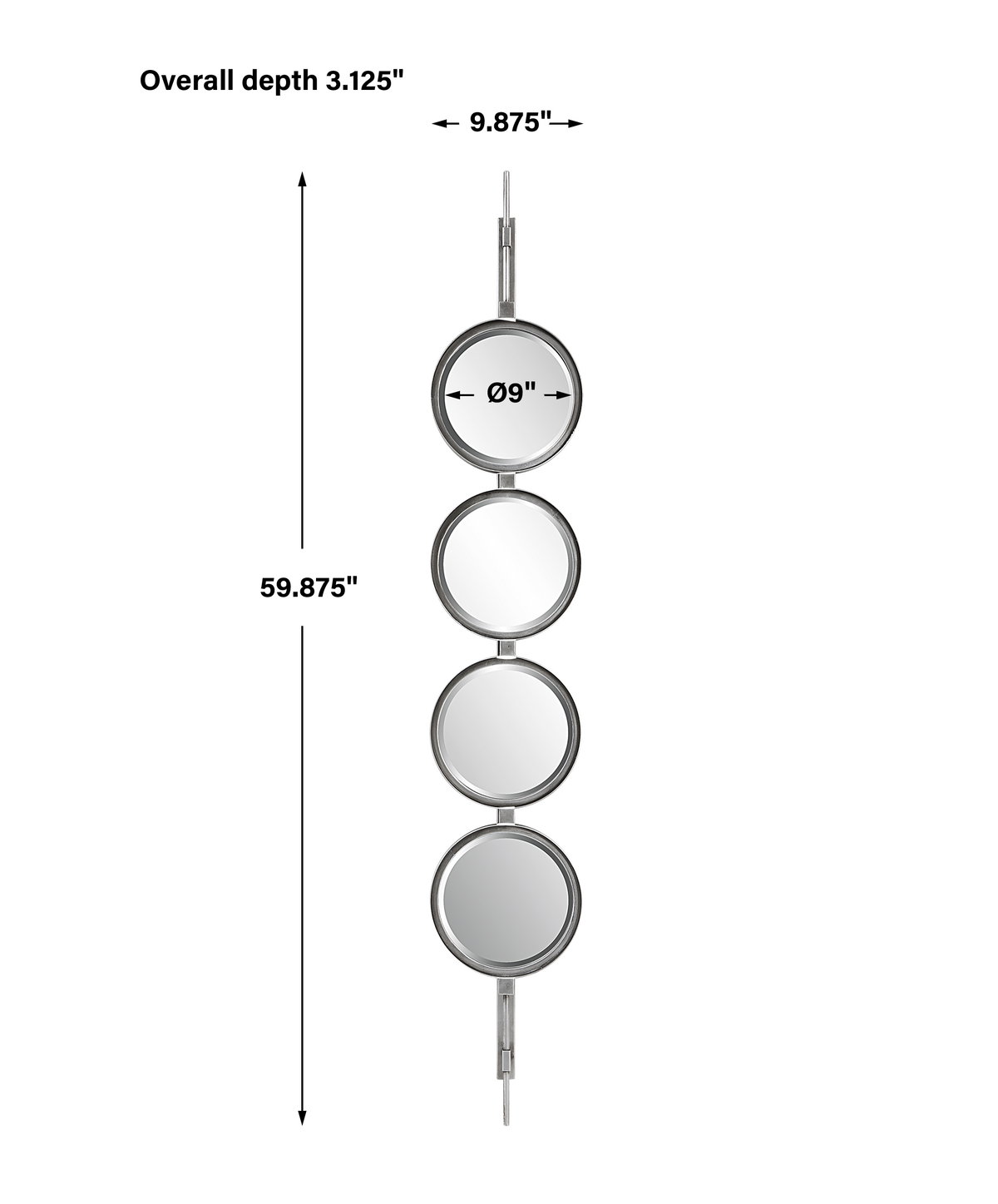 Button Silver Mirror, by Uttermost, 9.87" width x 59.87" height x 3.12" depth View 3