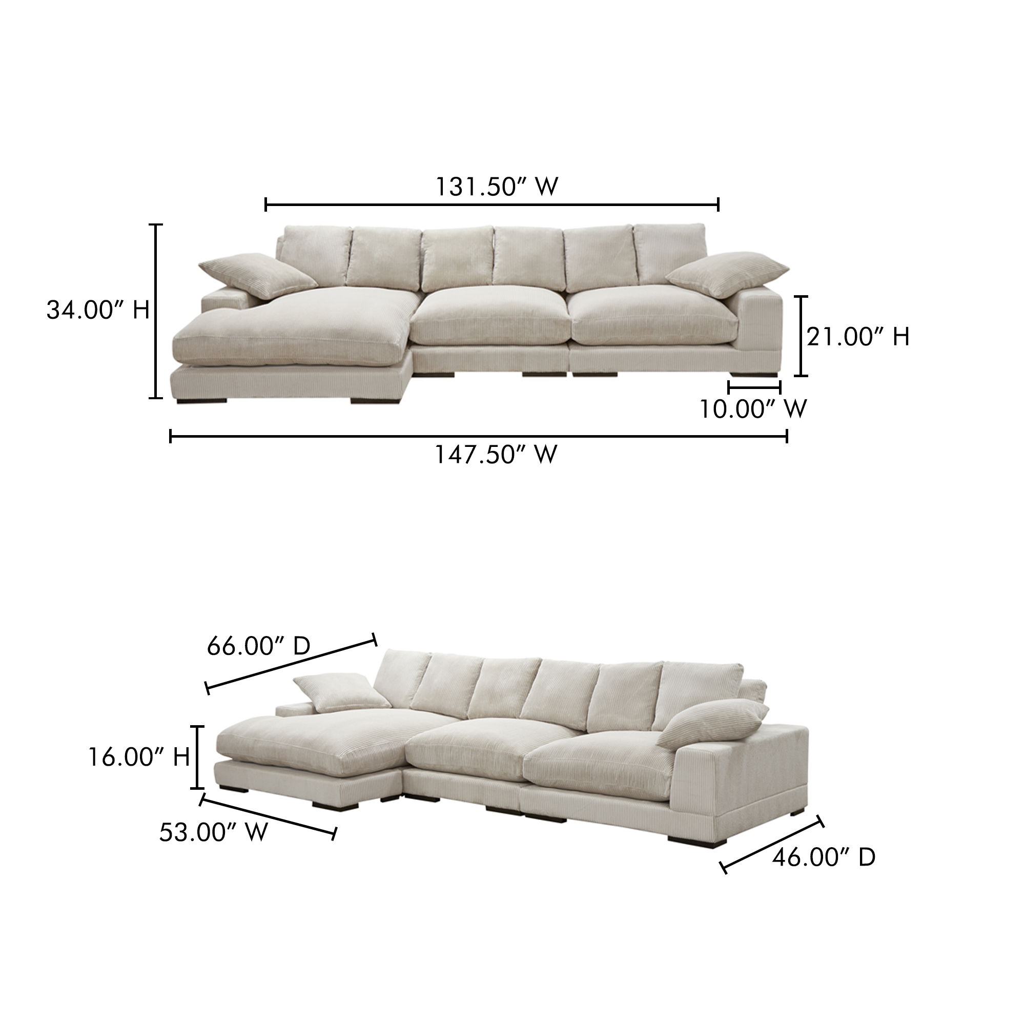 Plunge Large Sectional Cappuccino, Sectional Sofa by Moe's Home, 147.5" width x 34" height x 46" depth View 8
