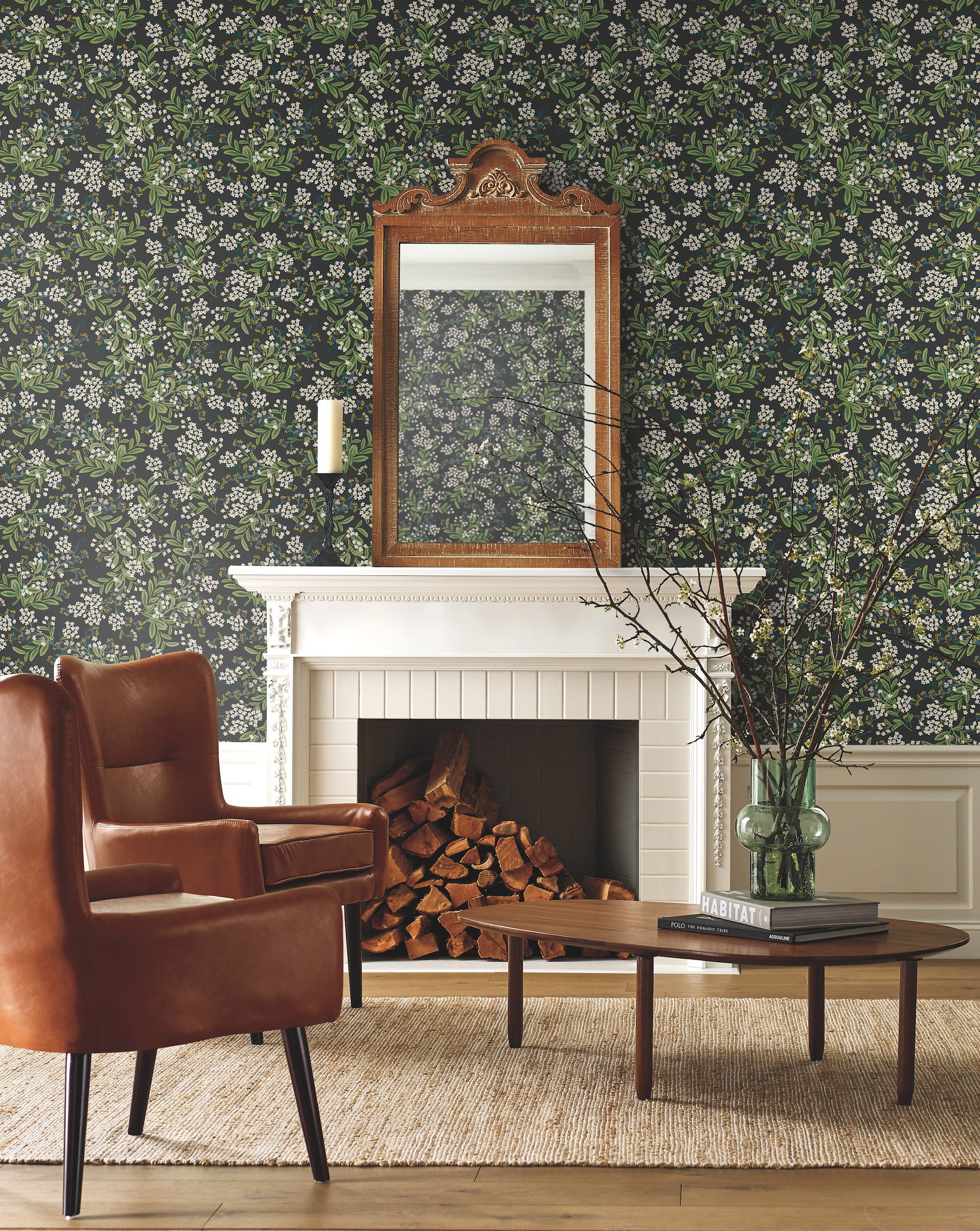 Cornflower Black & Green Wallpaper, by York Wall, 27' length x 2'3" width x 0.02" depth View 2