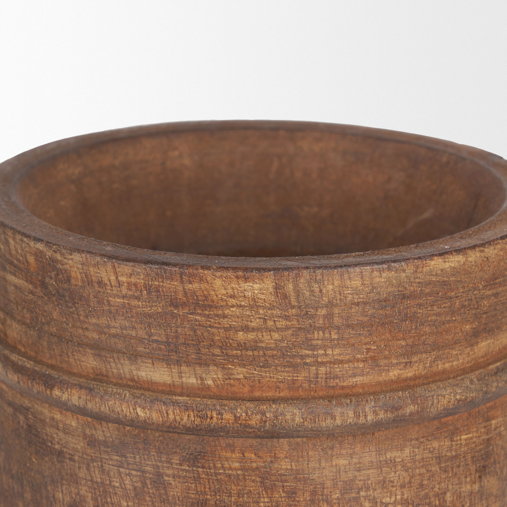 Porta Large Medium Brown Reclaimed Wooden Pot, Vase by Mercana, 5.5" length x 5.5" width x 11" height View 4