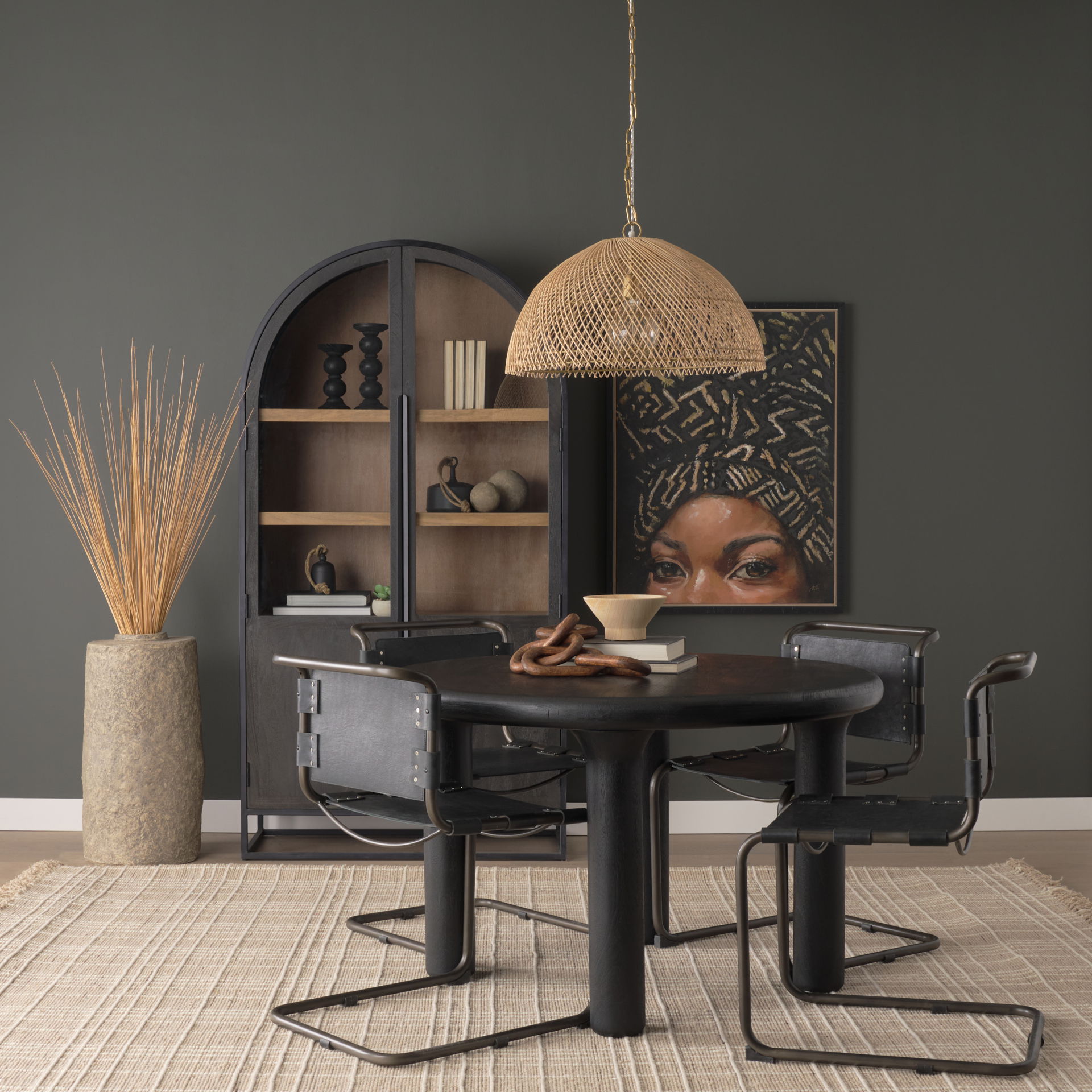 Thad 1-Light Natural Woven Rattan Dome Pendant, by Mercana, 24.5" length x 24.5" width x 14.5" height View 2