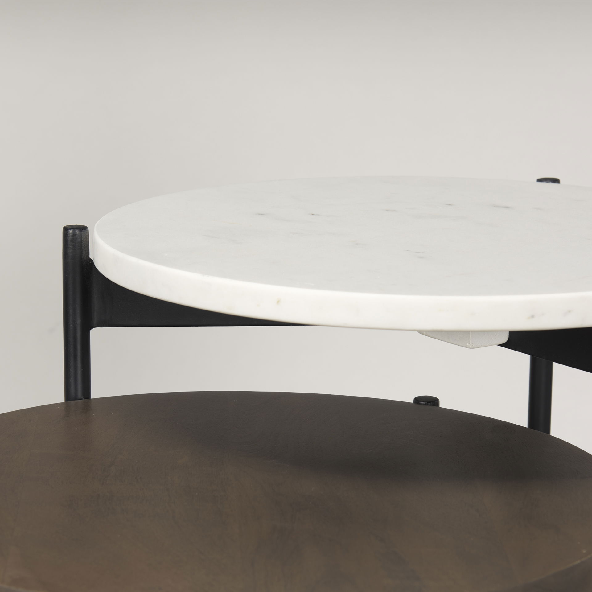 Larkin Marble & Dark Brown Wood Tabletop Nesting End/Side Tables large image 