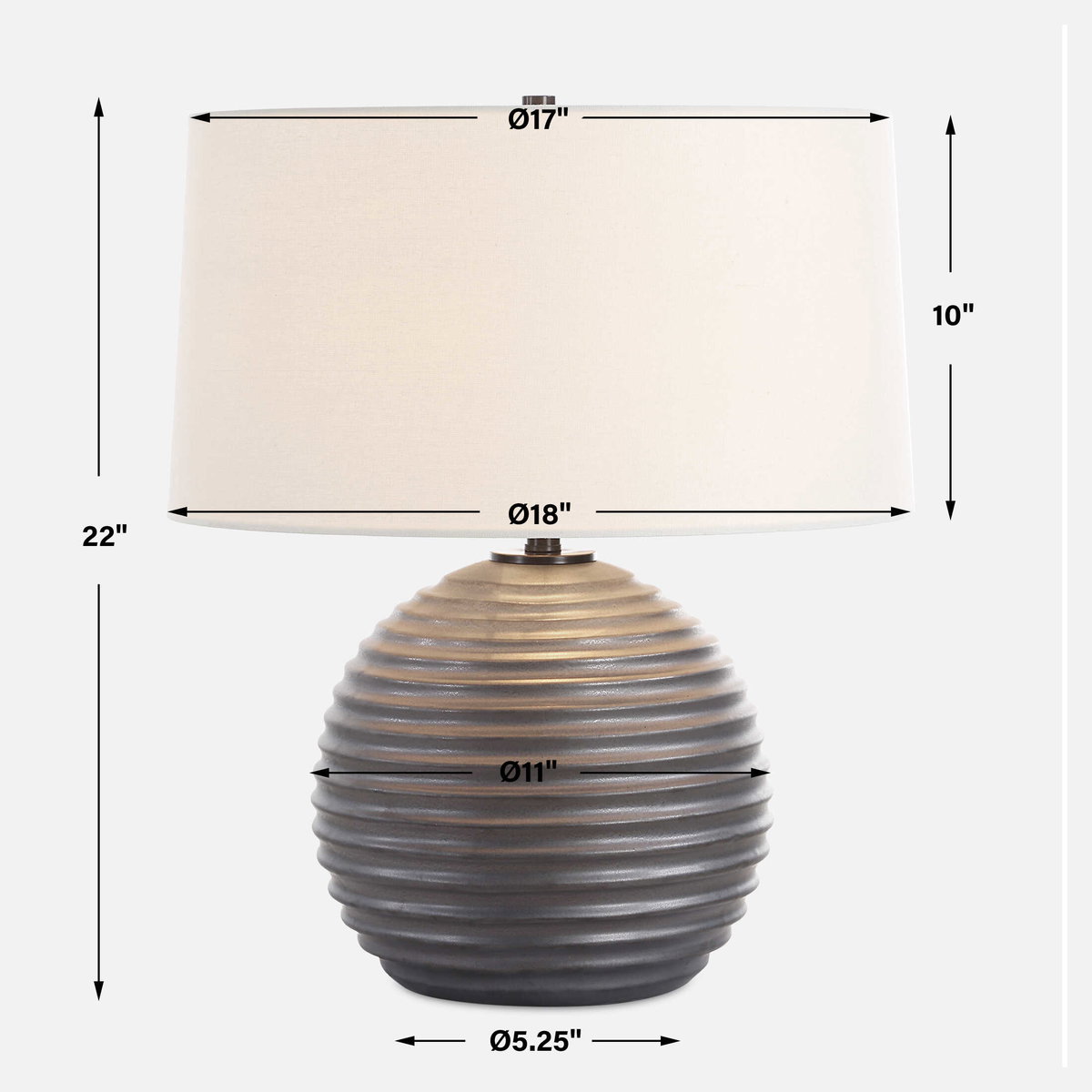 Chelsom Ribbed Table Lamp, by Uttermost, 18" width x 22" height x 18" depth View 3