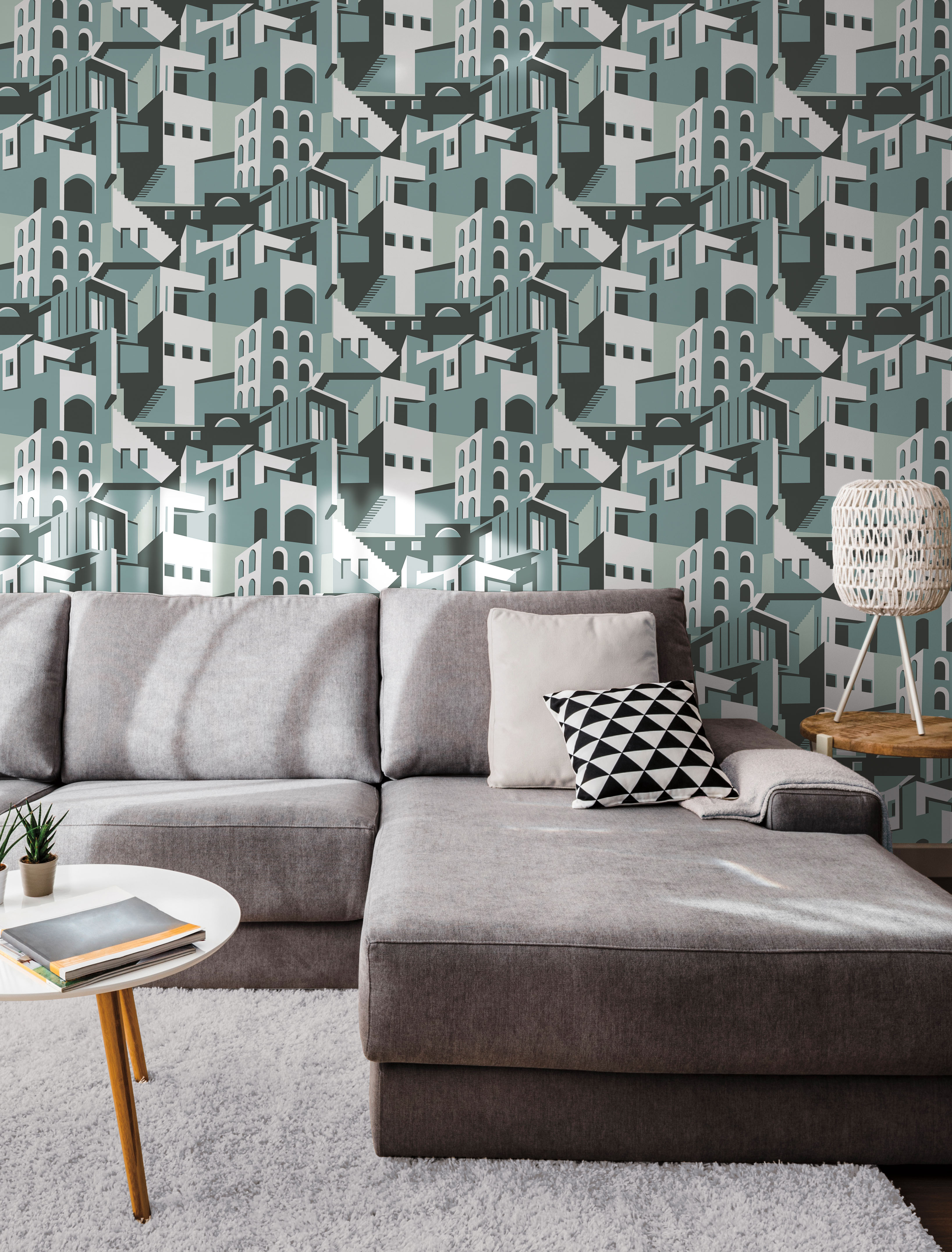 Arch Architectural Blue Grey Peel & Stick Wallpaper large image 