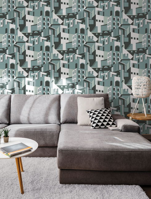 Arch Architectural Blue Grey Peel & Stick Wallpaper