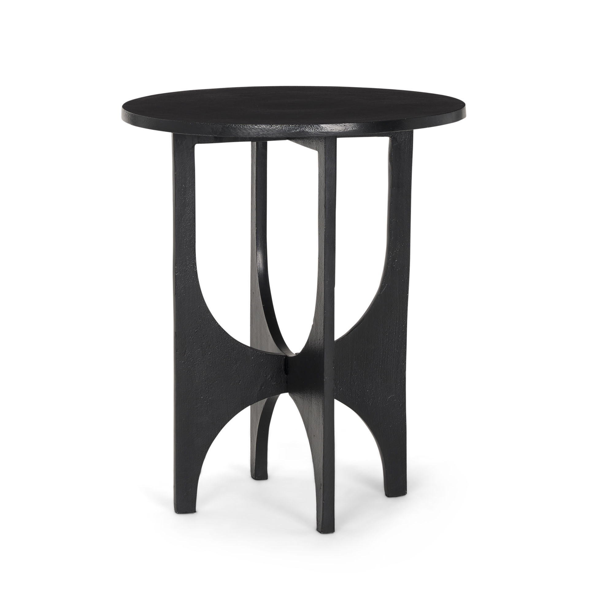 Sobi Textured Matte Black Round Metal Accent Table, Side & End Table by Mercana, 18" length x 18" width x 21.5" height View 1