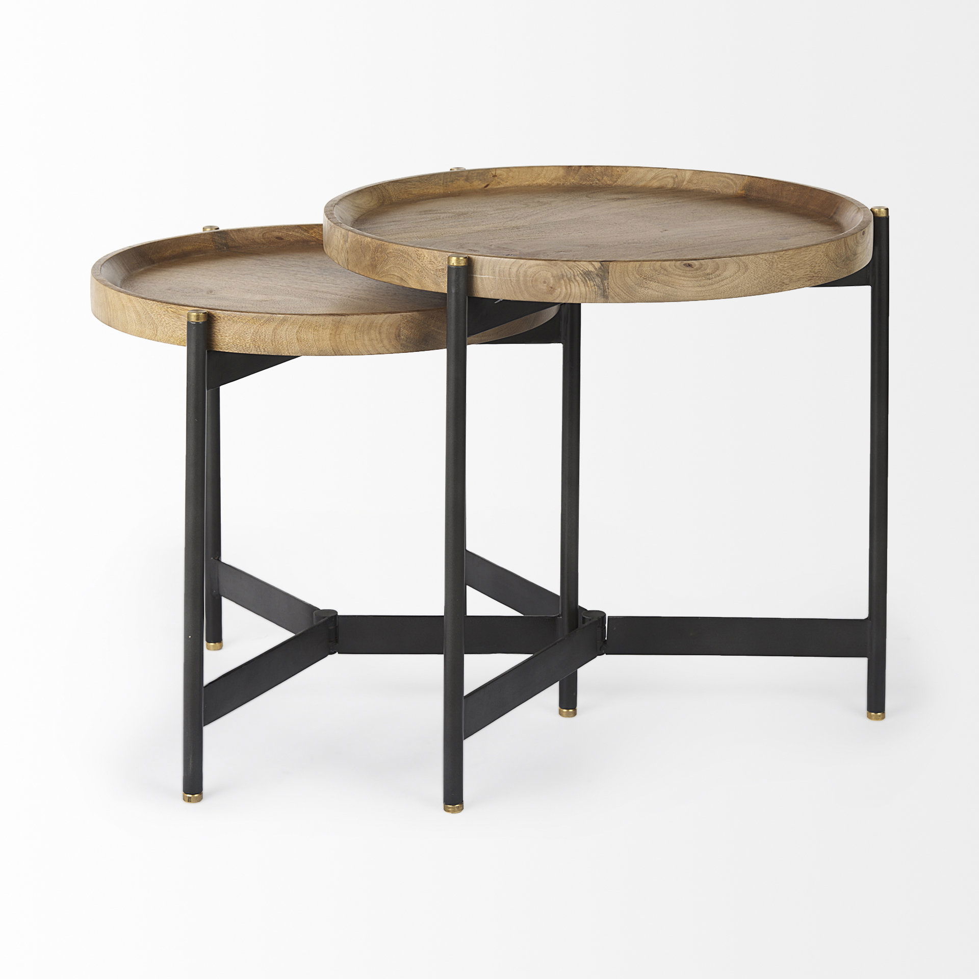 Marquisa (Set of 2)  Light Brown Wood with Black Metal Base Nesting Side Tables, Side & End Table by Mercana, 22.5" length x 22.5" width x 20.8" height View 8