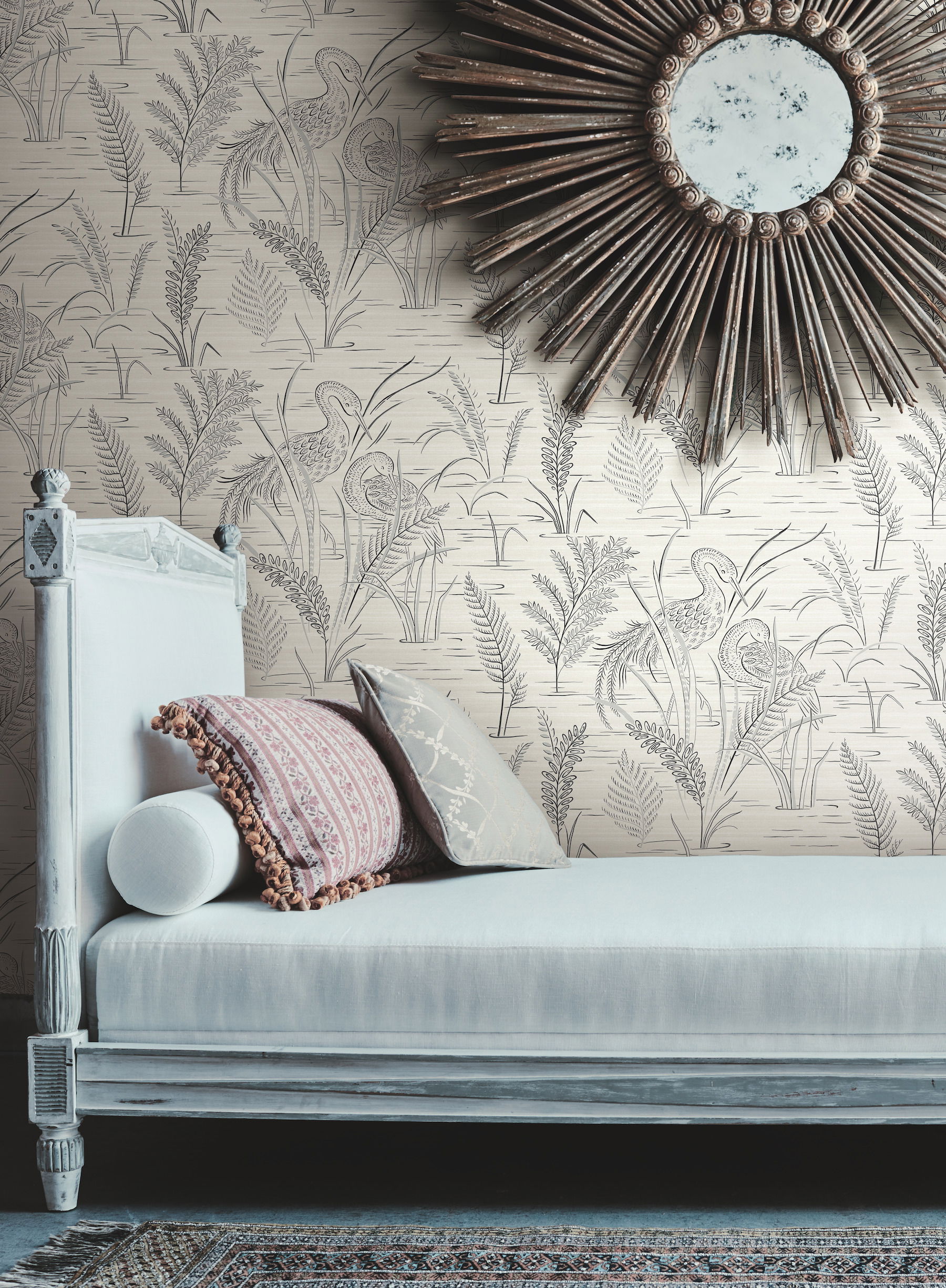 Fernwater Cranes Black & Grey Wallpaper large image 