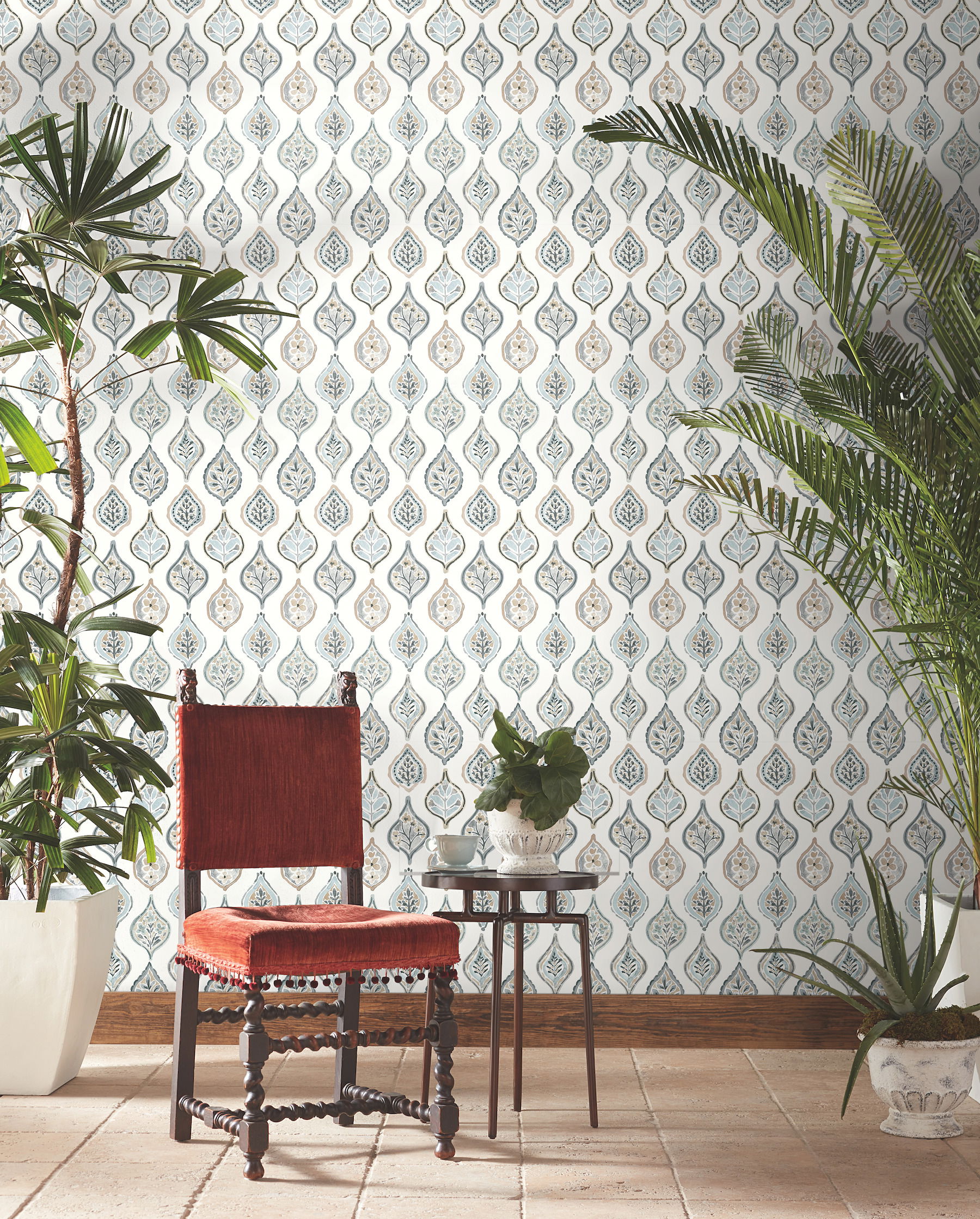 Marketplace Motif White & Neutral Wallpaper large image 
