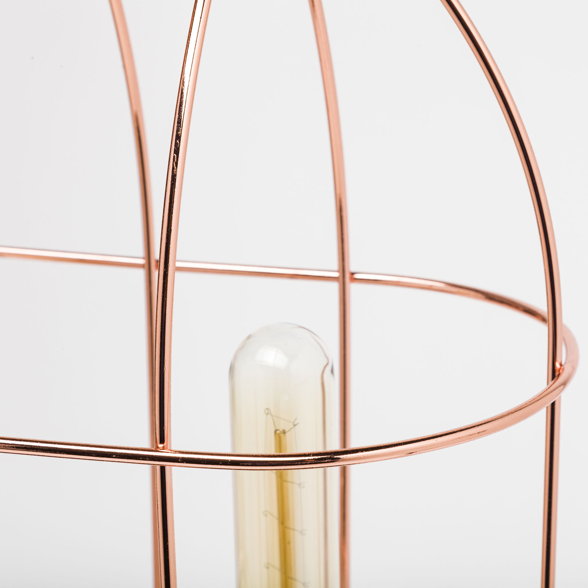 Sutton (19.3'H) Rose-Gold Metal Cylindrical Cage Three Bulb Table Lamp, by Mercana, 12.5" length x 7" width x 19.25" height View 5