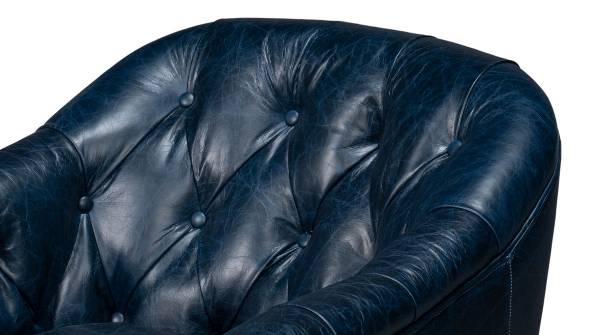 Coolidge Leather Swivel Chair  Blue, by Sarreid, 2'4" length x 2'6" width x 2'7" height View 4