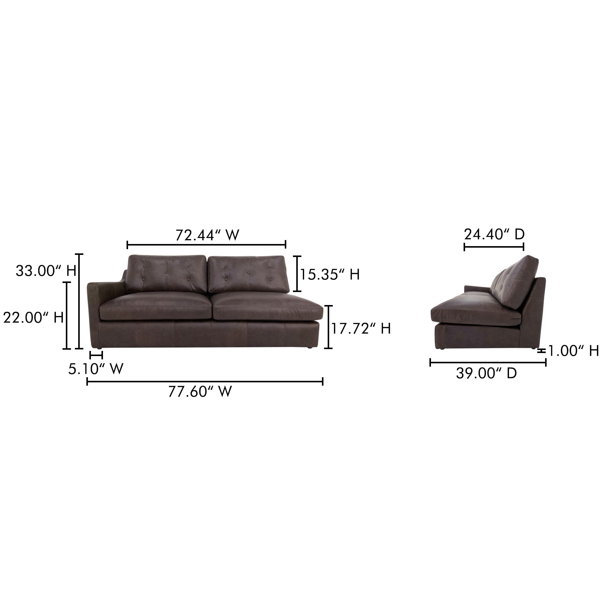 Thurlow Left Arm Facing Sofa Espresso Brown Leather large image 