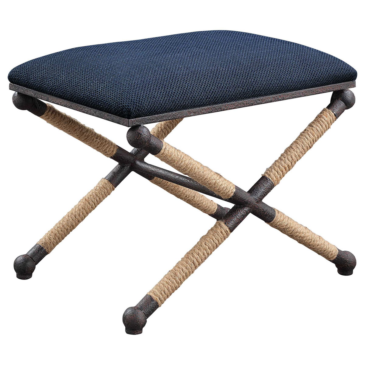 Firth Small Navy Fabric Bench, Furniture by Uttermost, 23.75" width x 20.25" height x 16.75" depth View 4