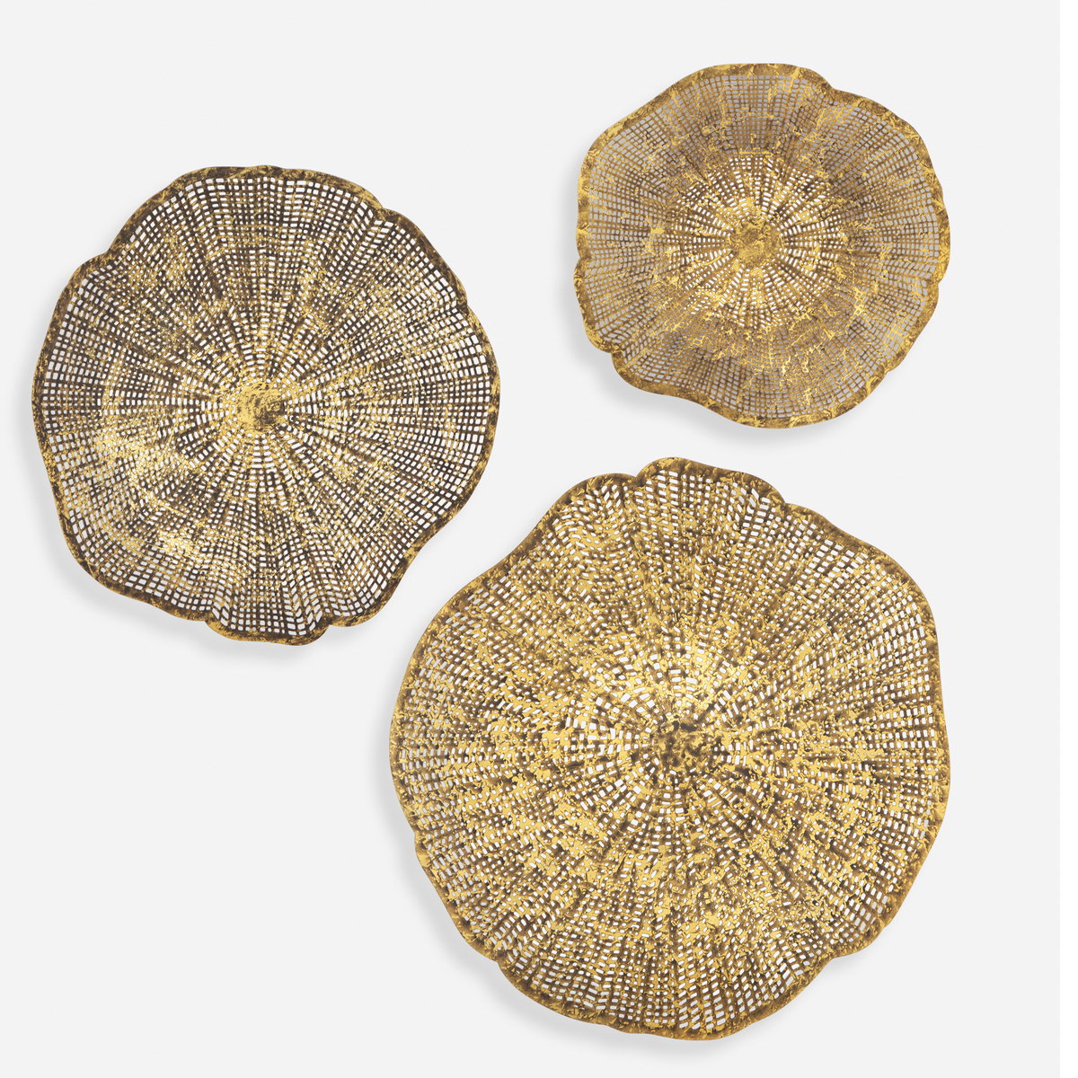Radiance Gold Metal Wall Decor Set/3, Sculptural Wall Art by Uttermost, 23.5" width x 23" height x 3.75" depth View 1