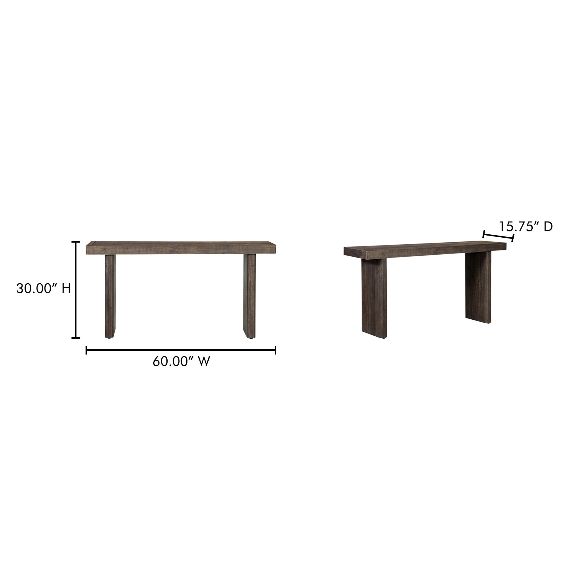Monterey Console Table Aged Brown, by Moe's Home, 60" width x 30" height x 15.75" depth View 9