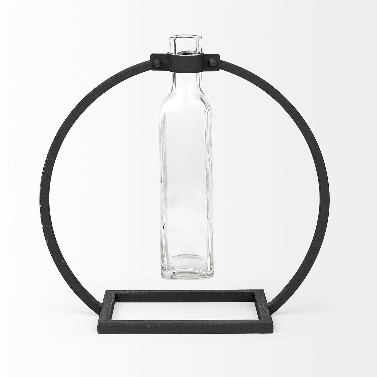 Monica II Tall Black Metal Glass Bottle Vase, by Mercana, 10.24" length x 3.94" width x 10.04" height View 6