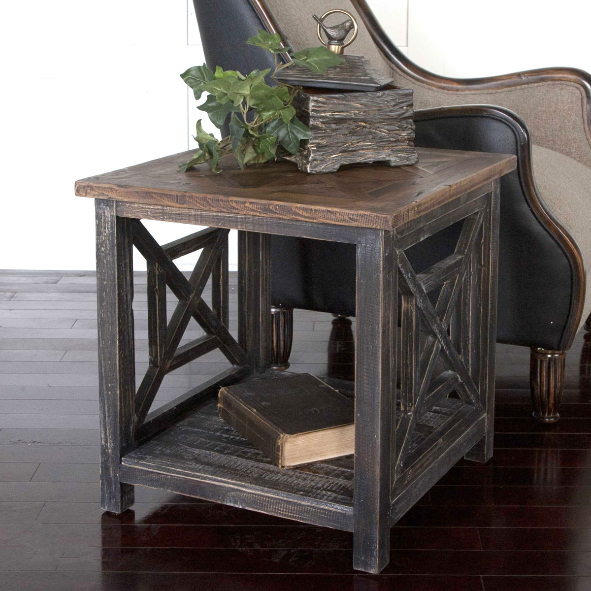 Spiro Reclaimed Wood End Table, Side & End Table by Uttermost, 19.75" width x 21.62" height x 19.75" depth View 2