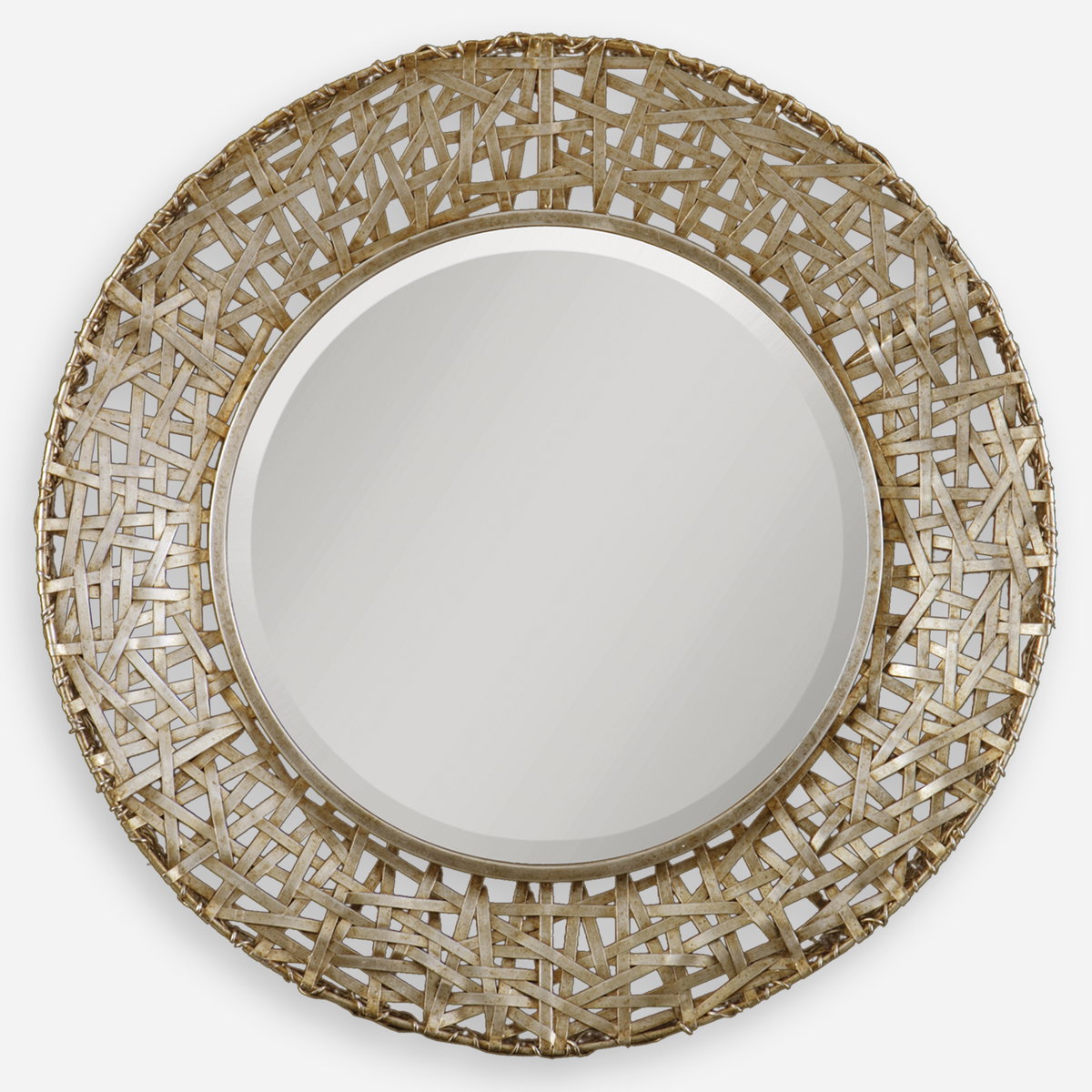 Alita Champagne Woven Metal Mirror, by Uttermost, 32.25" width x 32.25" height x 3" depth View 1