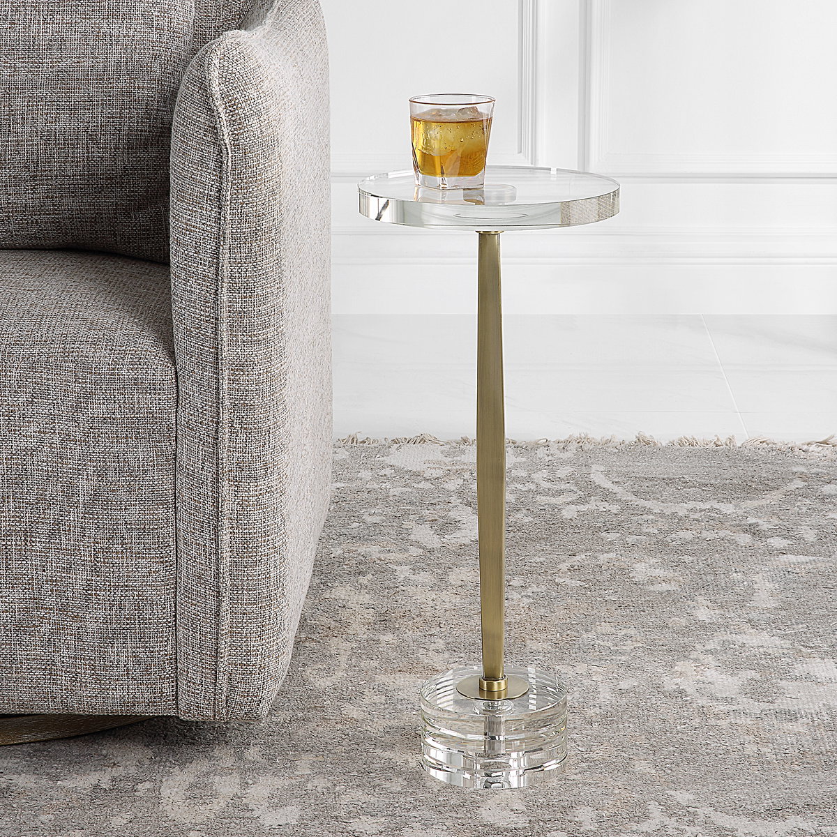 Groove Crystal Drink Table, Side & End Table by Uttermost, 10.25" width x 23.75" height x 10.25" depth View 2