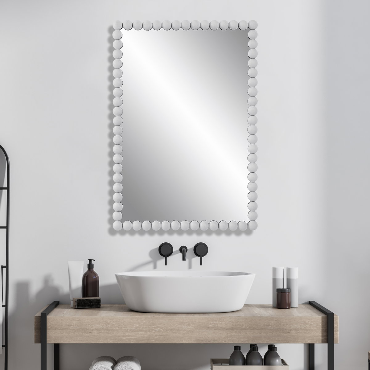 Serna White Vanity Mirror, by Uttermost, 1'8.5" width x 2'6" height x 2" depth View 2