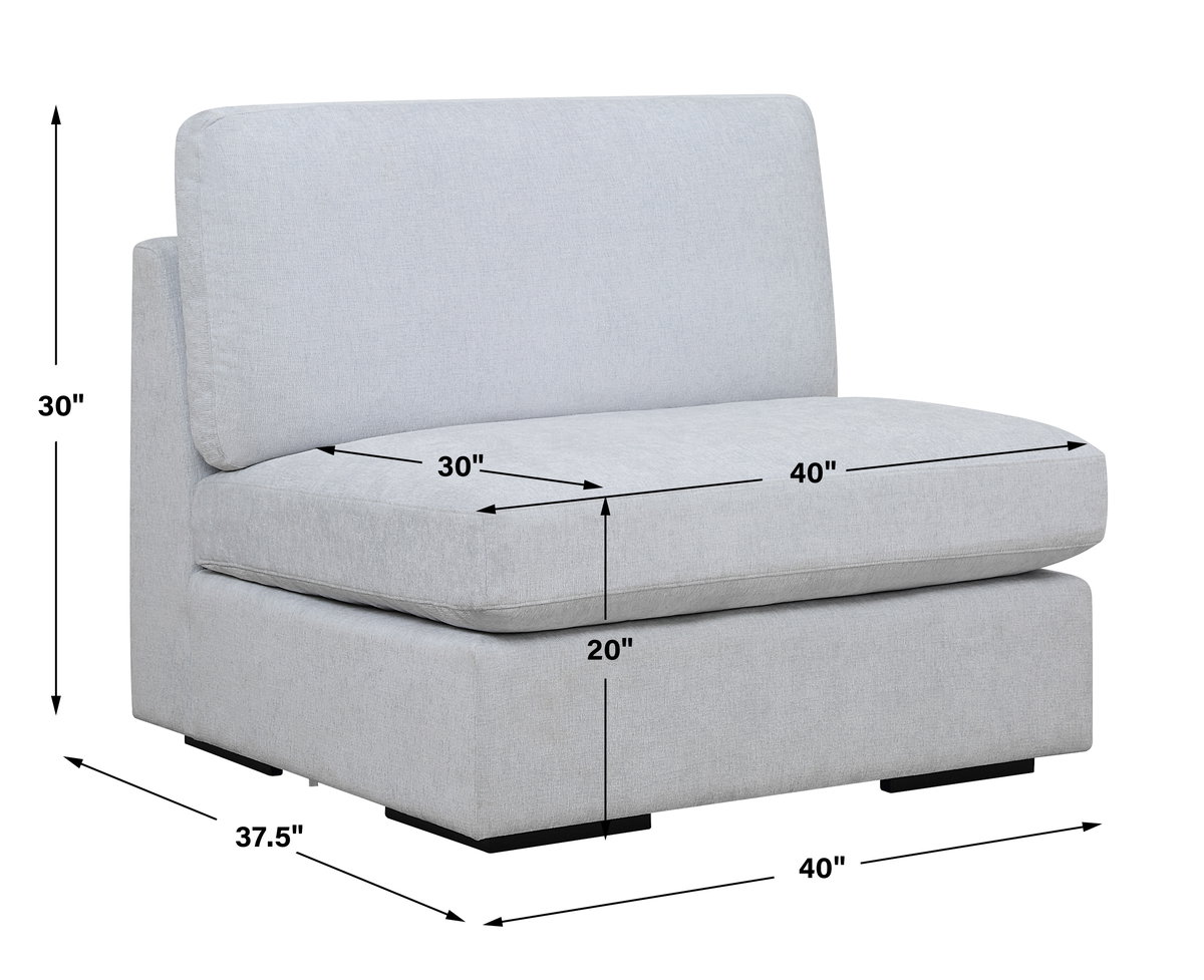 Refuge Armless Cloud Blue Sofa, Furniture by Uttermost, 40" width x 30" height x 37.5" depth View 3