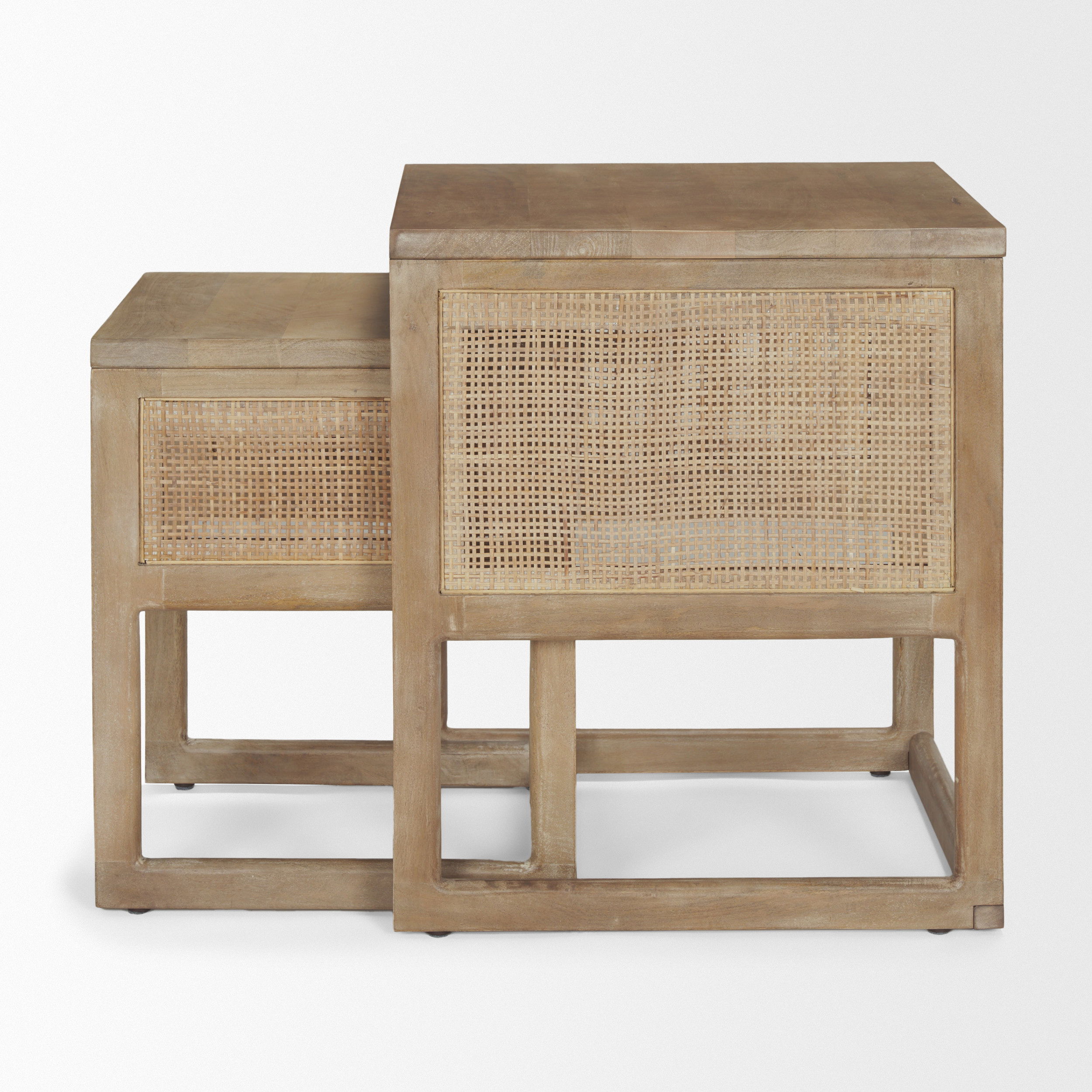 Grier Set of 2 Light Brown Solid Wood with Cane Nesting Accent Tables large image 
