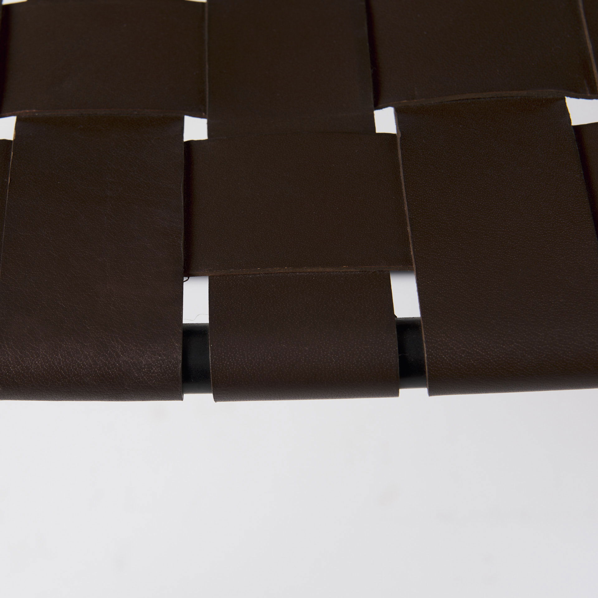 Clarissa  Brown Leather Woven Seat with Black Metal Frame Stool, Benche by Mercana, 22" length x 16" width x 16.5" height View 8