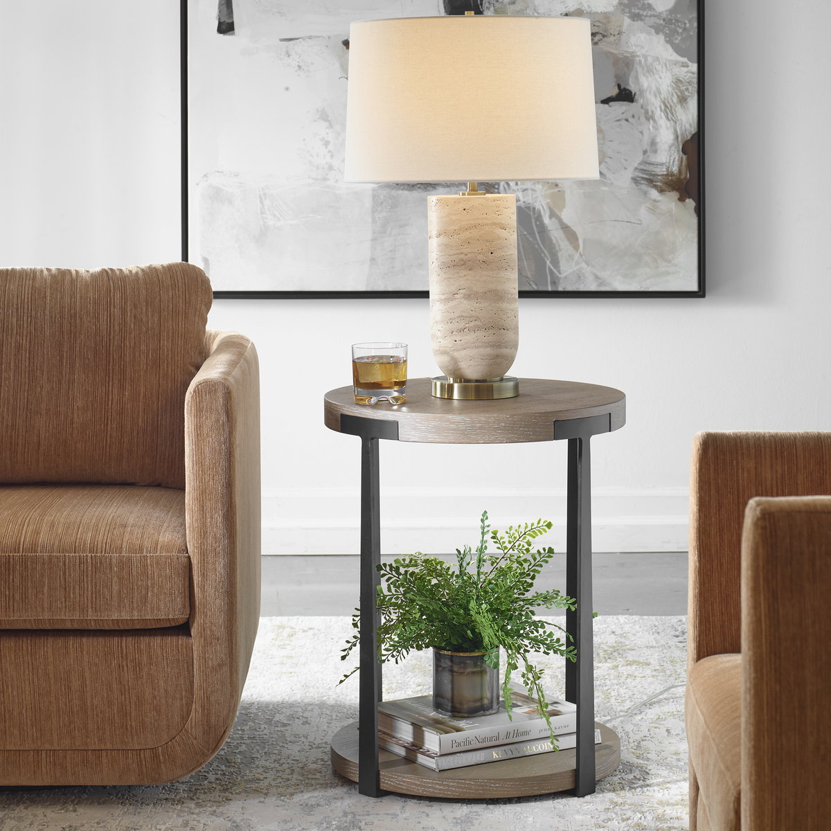 Palisade Natural Round Side Table, Side & End Table by Uttermost, 19" width x 24" height x 19" depth View 2