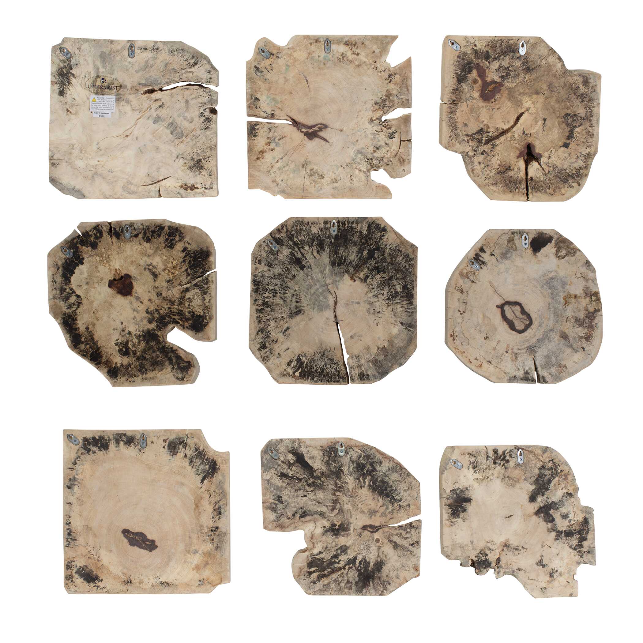 Bahati Wood Bleached Wall Decor Set/9, Sculptural Wall Art by Uttermost, 16" width x 16" height x 1.37" depth View 5