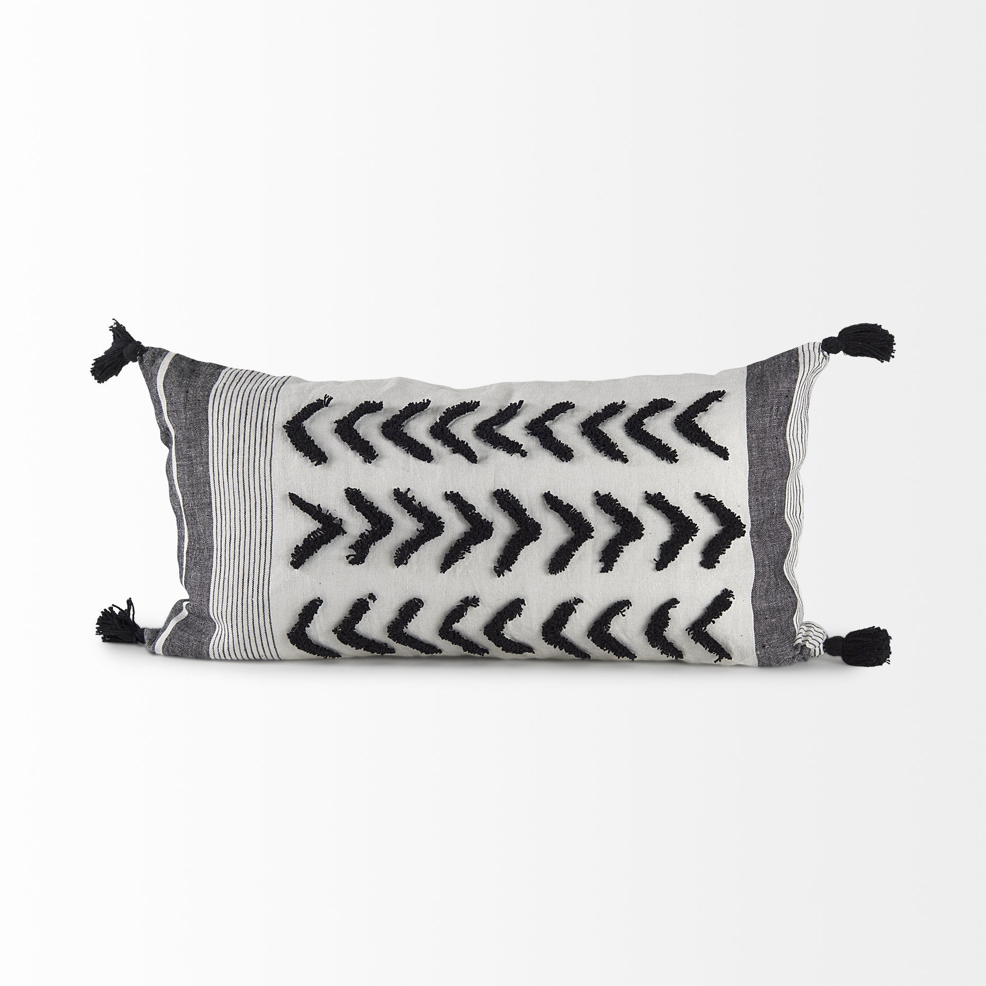 Kimia 14L x 26W White and Black Fabric Herringbone and Fringed Decorative Pillow Cover large image 