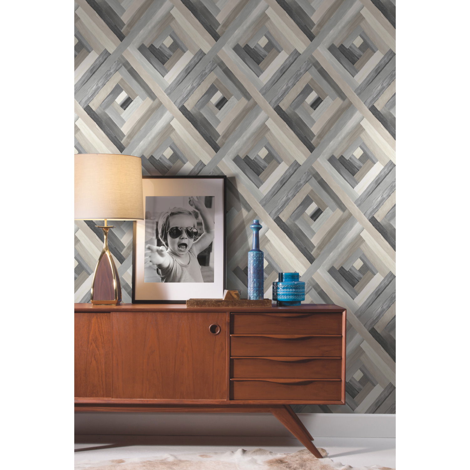 Wynwood Geometric Grey Wallpaper, by York Wall, 33' length x 1'8.5" width x 0.02" depth View 3