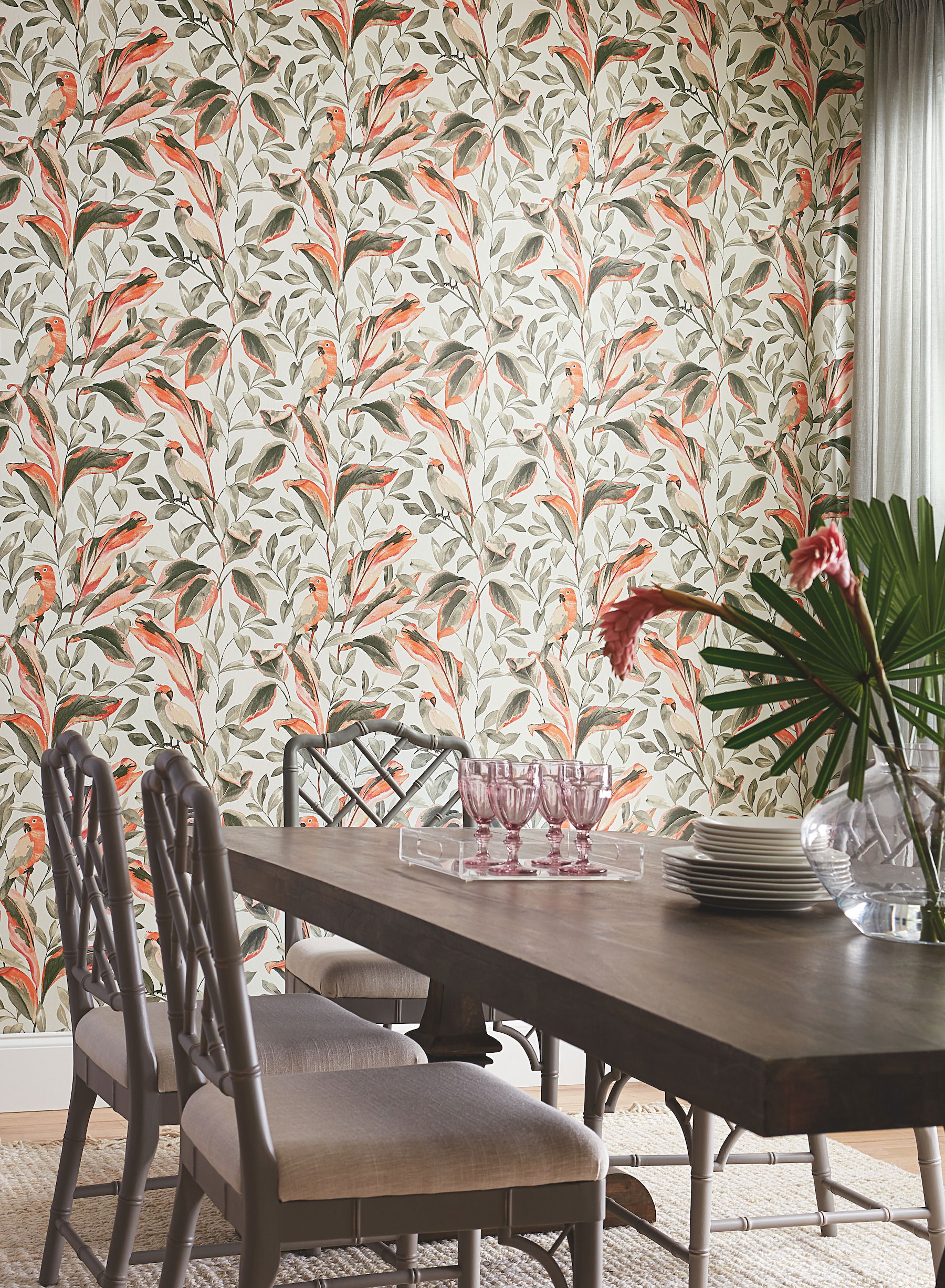 Tropical Love Birds Grey Wallpaper, by York Wall, 27' length x 2'3" width x 0.02" depth View 2